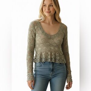 IDI by Matthew H NWT Vintage Hand Crochet Crop Top in Taupe Size M